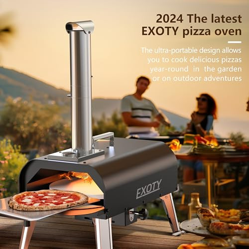 EXOTY New Outdoor Pizza Oven 12" Wood Pellet Burning Portable With Stone New