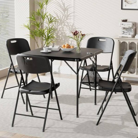 VECELO BLACK FOLDING CHAIRS 4-PACK COMMERCIAL GRADE PLASTIC AND STEEL - BLACK New