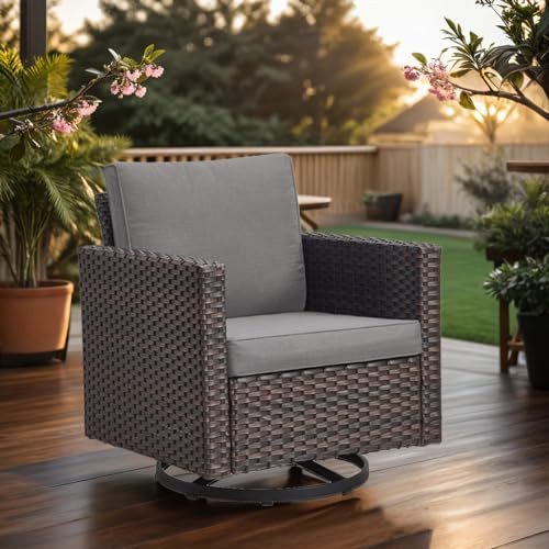 moosprr Swivel Rocker Chairs One Piece Swivel Wicker Armrest - Brown/Grey New