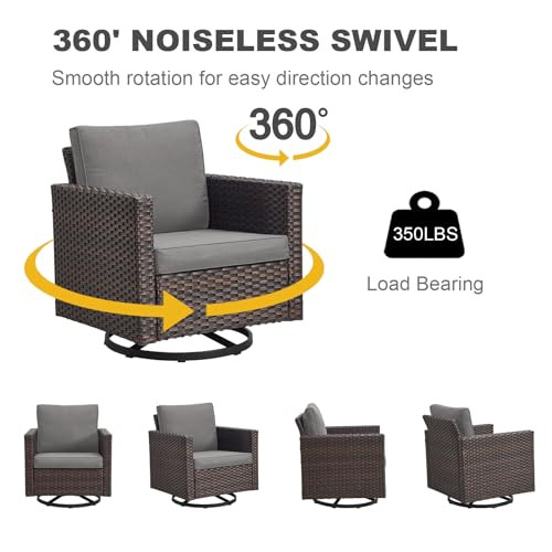 moosprr Swivel Rocker Chairs One Piece Swivel Wicker Armrest - Brown/Grey New