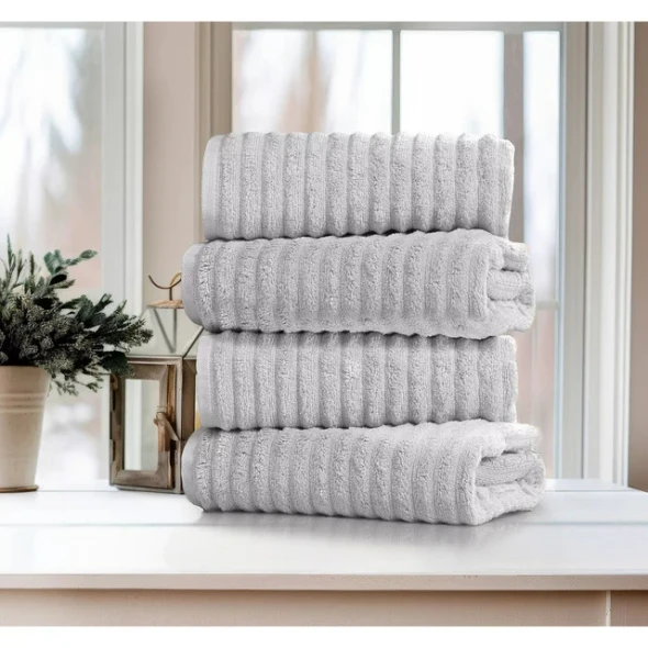 BIBB HOME 4 PACK RIBBED EGYPTIAN COTTON BATH TOWEL SET - SEAL GREY