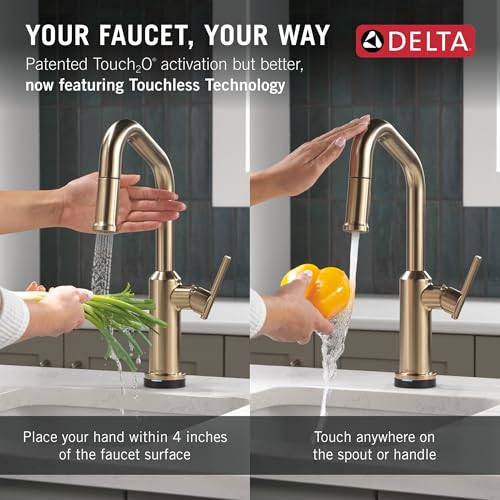 DELTA CORDOVA BRUSHED GOLD TOUCHLESS BAR SINK FAUCET - LUMICOAT CHAMPAGNE BRONZE