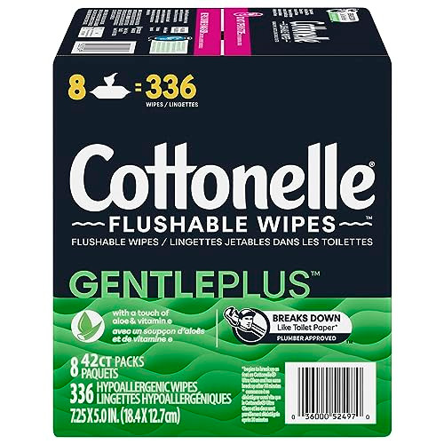 Cottonelle GentlePlus Flushable Wet Wipes Aloe & Vitamin E 8 Packs - 336 Wipes New