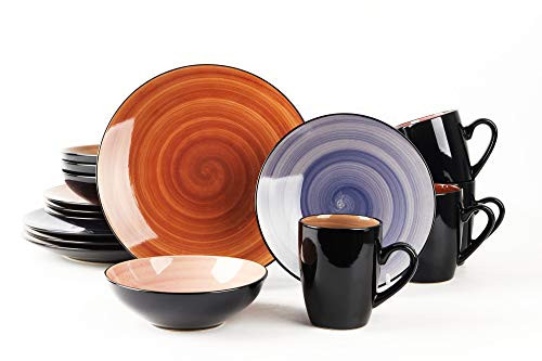 HomeVss 16Pcs Dinnerware Set Serves 4 Black Speckled Purple Plates Bowls New