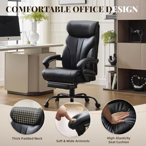 Garvee Comfortable Office Desk Chair 500 LBS Footrest 90-155°Recline - Black New