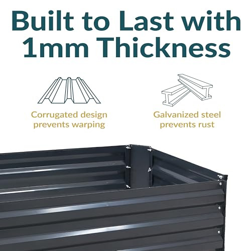 Sunnydaze Galvanized Raised Garden Bed Rectangle 4x2x1 ft Dark Gray