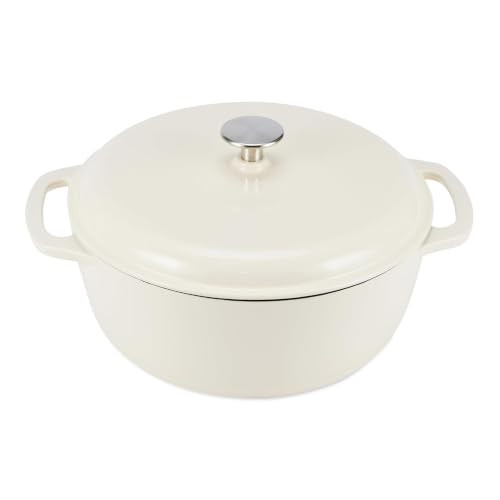 Amazon Basics Enameled Cast Iron Dutch Oven Pot Lid 7.3 Quart Round - White New