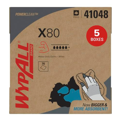 WypAll PowerClean X80 Heavy Duty Cloths 5 Boxes x 76 Towels 41048 White New