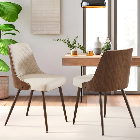 BFZ DINING CHAIRS SET OF 2, MODERN PU LEATHER ARMLESS KITCHEN CHAIR - BEIGE