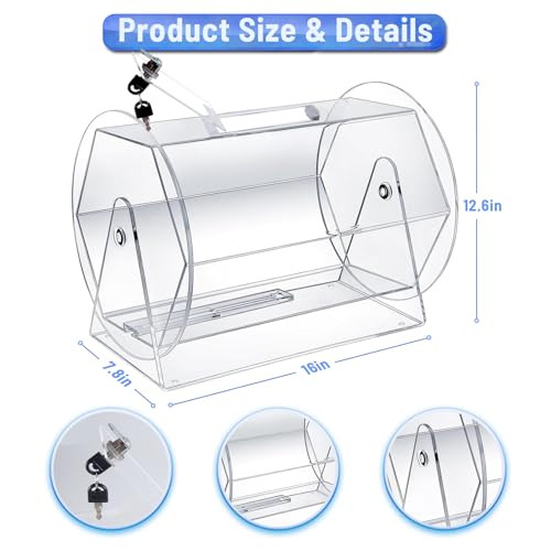 Vqker Raffle Ticket Spinner Raffle Drum Box Large Capacity Acrylic Spinning New