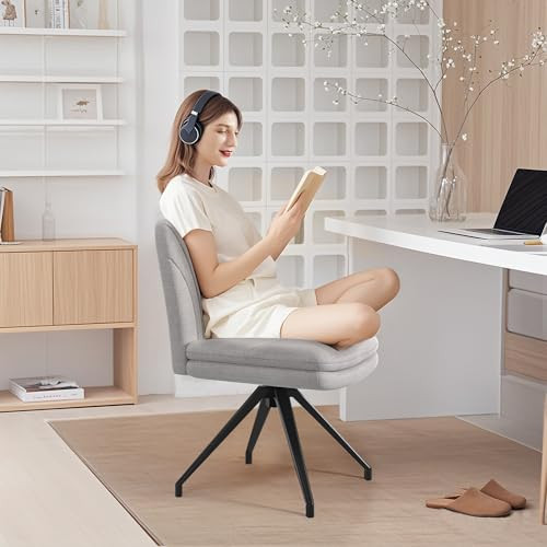 VECELO Criss Cross Legged Chair Armless Chair with Wide Padded Seat - Beige New