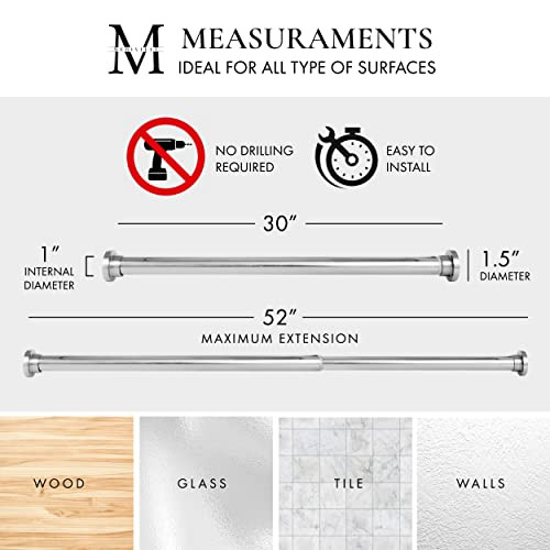 Meriville 1" Diameter Metal Spring Tension Rod, Adjustable Length 30" to 52" New