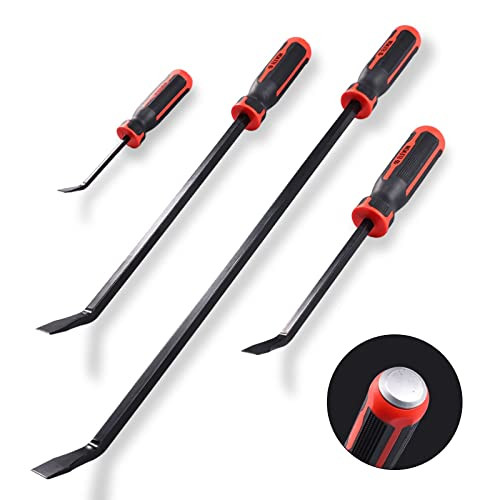 Elevon Pry Bar Set, 4-Piece Heavy Duty Pry Bar Mechanic Hand Tools - Black/Red New