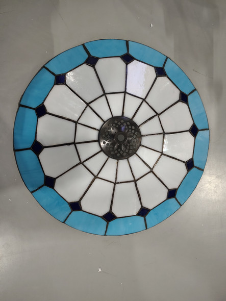 GENERIC STAINED GLASS CEILING LIGHT, 16IN - BLUE/WHITE