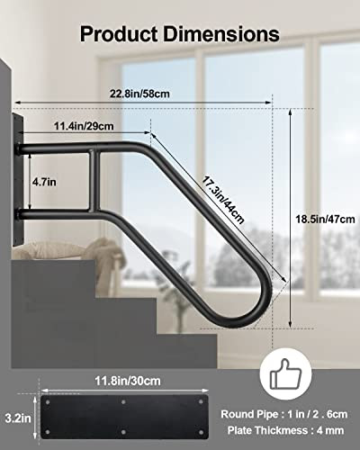 ZeroPone Upgrade 1 Steps Outdoor Handrails Steps - Black Transitional Handrail New