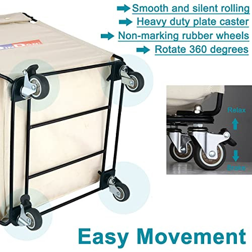 Heavy-Duty Canvas Laundry Hamper with Wheels for Home Closet B09QSKVWM1 - Beige New