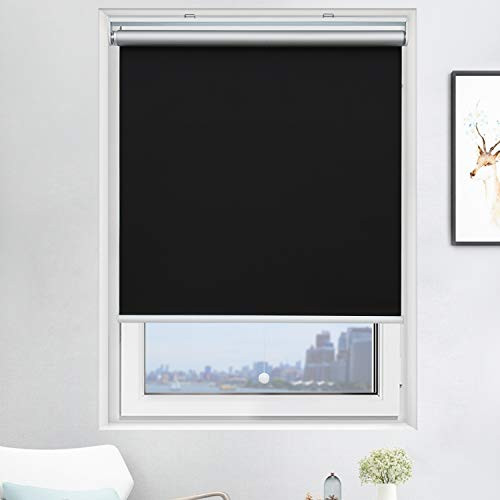 Acholo Blackout Roller Shades Cordless Blinds 28 x 72 Inch - Black New