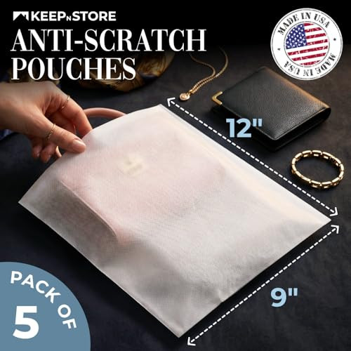 KEEP N STORE PACK OF 5 ANTI-SCRATCH POUCHES 9" X 12" ASP-912-5 - WHITE