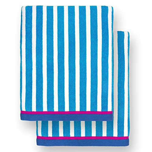 Ben Kaufman Oversized 40"X70" Stripe Color Velour Towel Set of 2 -Pacific Blue New