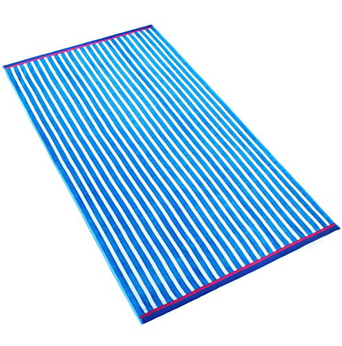 Ben Kaufman Oversized 40"X70" Stripe Color Velour Towel Set of 2 -Pacific Blue New