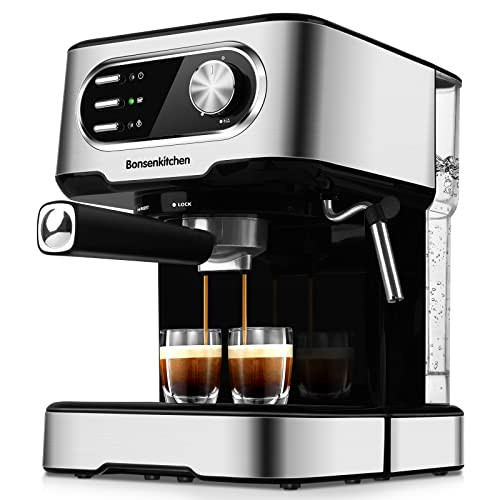 Bonsenkitchen Espresso Machine 15 Bar Coffee Machine Foaming Milk Frother Wand New