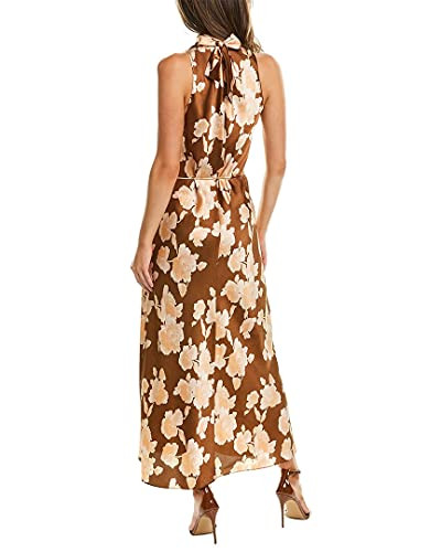 B08JGRWJGM Vince Womens Tapestry Floral Turtle Neck Dress Amber Large New