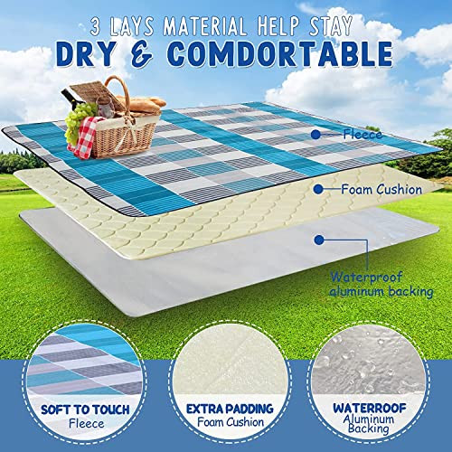 KOMTREND Picnic Blankets Waterproof Foldable,79''x79'', Sandproof - Gray/Blue New