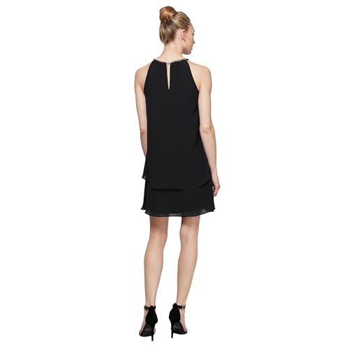 S.L. Fashions Short Beaded Halter Neck Cocktail Gown Black 6 New