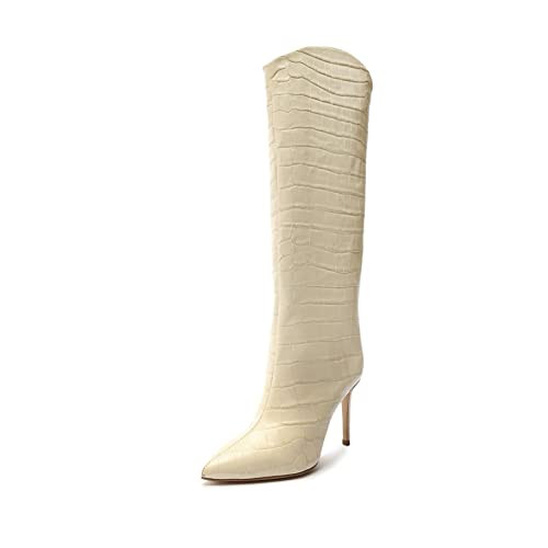 B09HLJGCYW SCHUTZ Women's Maryana Tall Boots, Eggshell, Off White, Size 9.5 New