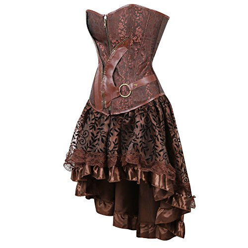 frawirshau Women's Steampunk Corset Dresses Halloween Costumes Brown XL New