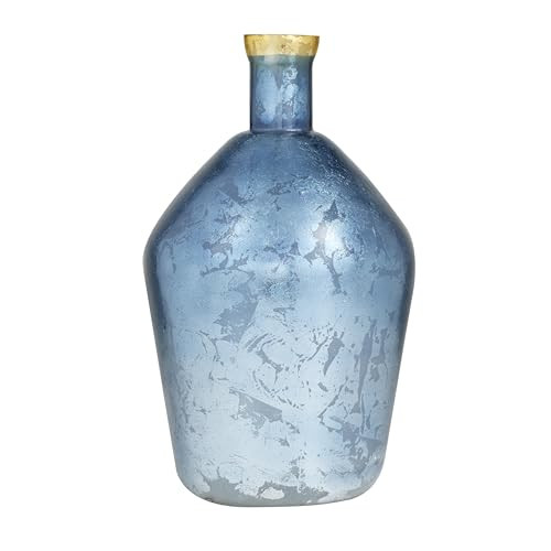 Deco 79 Glass Decorative Vase Centerpiece Vase Gold Rim Flower Vase - Blue New