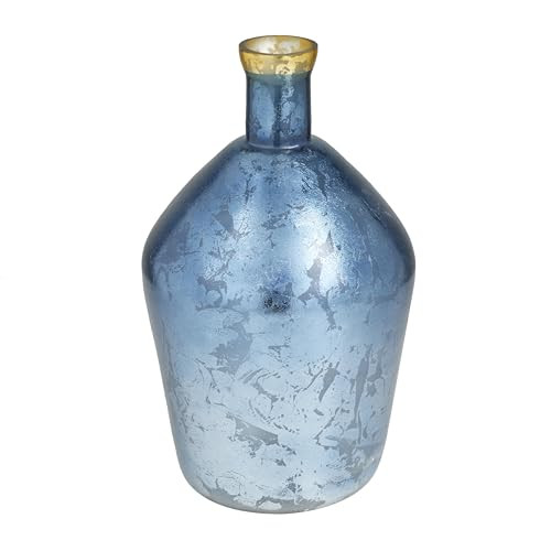 Deco 79 Glass Decorative Vase Centerpiece Vase Gold Rim Flower Vase - Blue New