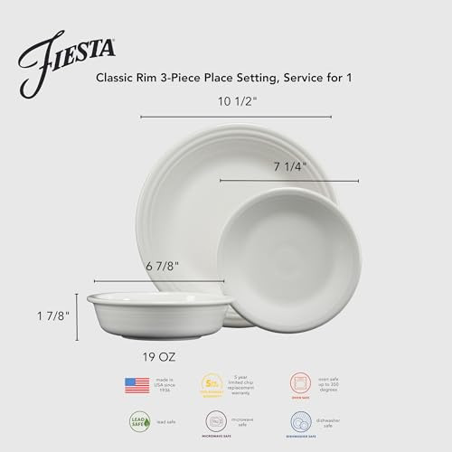 Fiesta Classic Rim 3-Piece Dinnerware Set Durable Ceramic - Lapis New