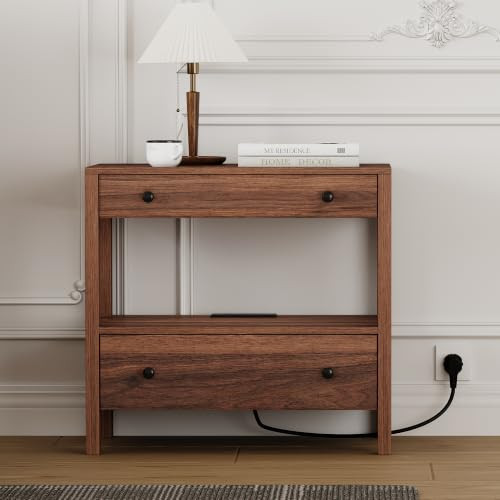 MINCETA 26.77" NIGHTSTAND WITH CHARGING STATION - WALNUT