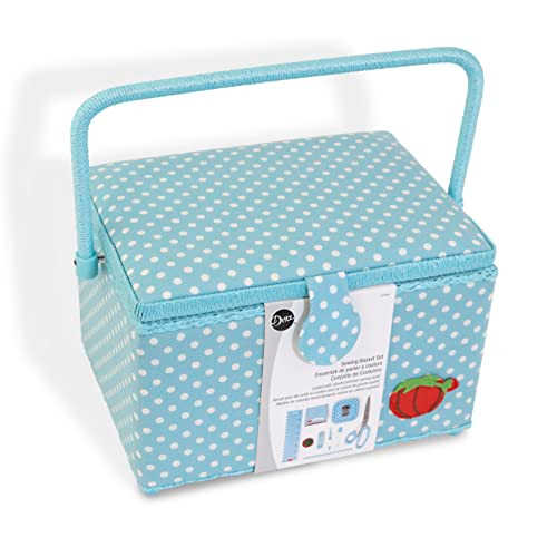 Dritz Large Sewing Basket Kit - Aqua Dots New