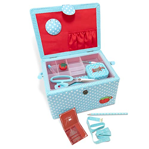 Dritz Large Sewing Basket Kit - Aqua Dots New