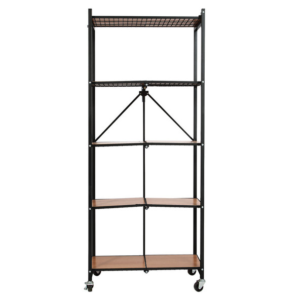 ORIGAMI RPR PREASSEMBLED 5-SHELF FOLDABLE RACK TALL & SLIM WOOD INSERTS - BLACK