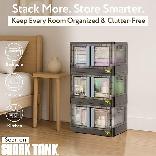 DBEST PRODUCTS QUIK BOX 8.5 GALLON STACKABLE STORAGE BINS WITH DOORS - NOIR