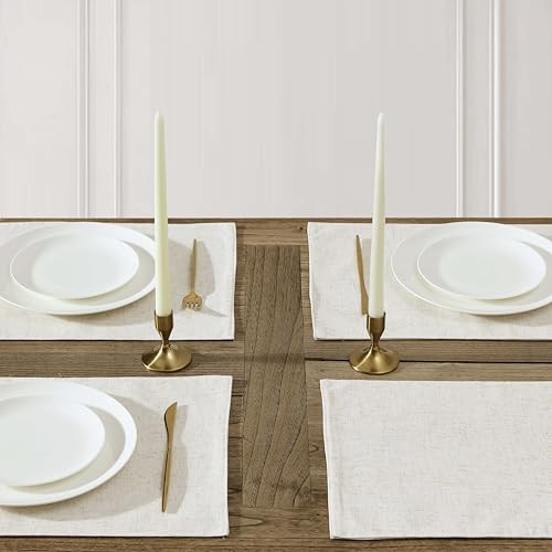 Laura Ashley Dothan Linen Blend Tablecloth, Set of 4 Placemats, Taupe New