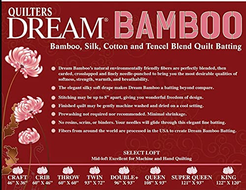 Quilters Dream Bamboo/Silk Blend Midloft Quilt Batting 120"x122" King - White New