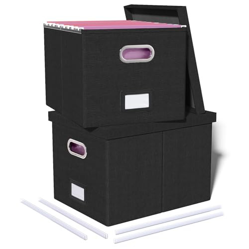 Oterri 2 Pack File Storage Organizer with Lid, Portable File Box, Black New