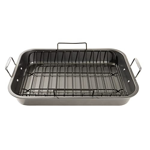 Turkey Roasting Pan With Rack (Grey/Black) By Home Basics Carbon Steel Steel New
