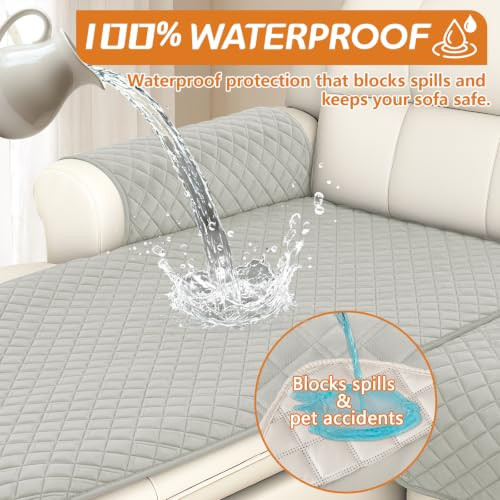 Arfntevss Waterproof L Shape Sectional Couch Covers Washable Velvet - Light Gray New