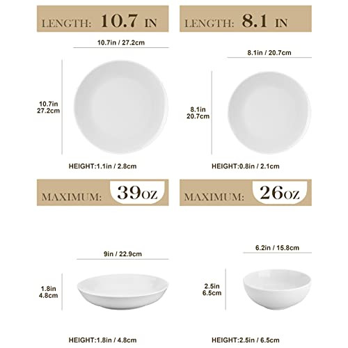MALACASA 24-Piece Porcelain Dinnerware Set, White Round Dish Set for 6 New