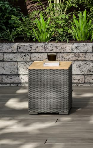 Homestyles Boca Raton Outdoor Acacia Wood Wicker Rattan End Table - Grey New