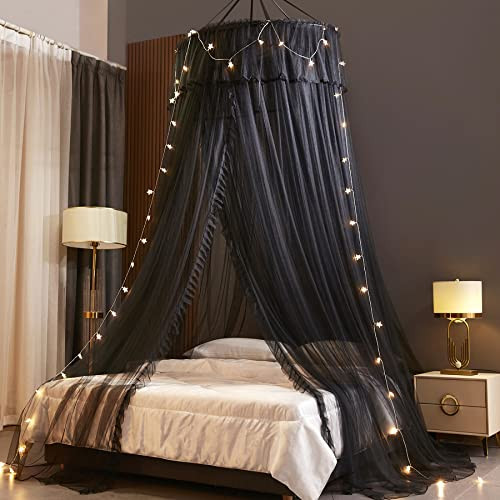 VETHIN Princess Bed Canopy for Girls, CurtaB09NLLWDHP-NEW - Double Black-2 New