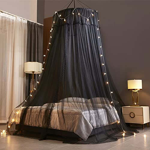 VETHIN Princess Bed Canopy for Girls, CurtaB09NLLWDHP-NEW - Double Black-2 New