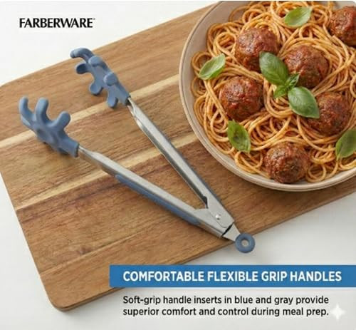 Farberware Kitchen Tongs Set, 2-Piece Mini Tongs with Nylon Tips and Flex Grip