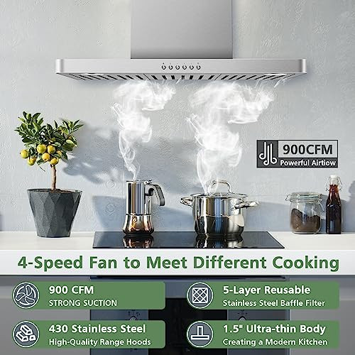 ONEEON 30" Range Hood 900 CFM Stainless Steel Wall Mount Kitchen Exhaust New