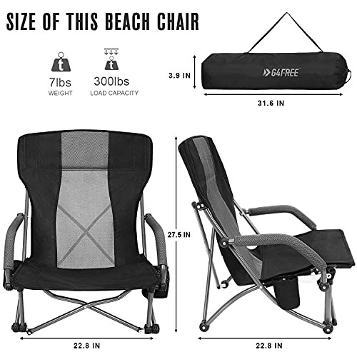 G4Free Low Sling Folding Beach Camping Chairs Compact Concert B08HWJR1LJ Black